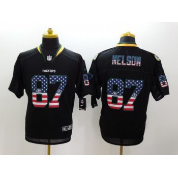 Nike Green Bay Packers #87 Jordy Nelson 2014 USA Flag Fashion Black Elite Jersey