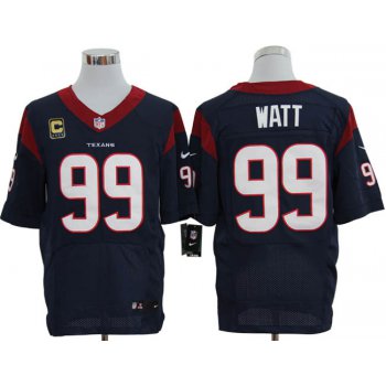 Size 60 4XL-J.J. Watt Houston Texans #99 C Patch Navy Blue Stitched Nike Elite NFL Jerseys