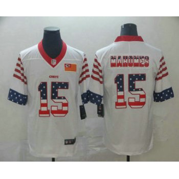 Men's Kansas City Chiefs #15 Patrick Mahomes White Independence Day Stars Stripes Jersey