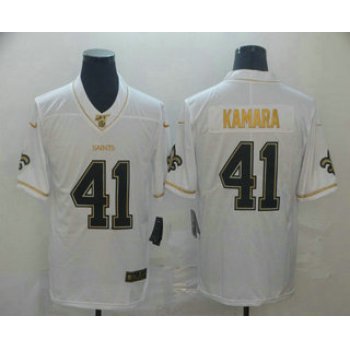 Men's New Orleans Saints #41 Alvin Kamara White 100th Season Golden Edition Jersey
