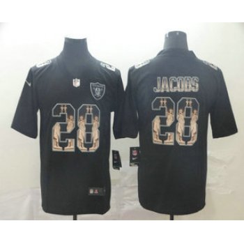 Men's Oakland Raiders #28 Josh Jacobs 2019 Black Statue Of Liberty Stitched NFL Nike Limited Jersey
