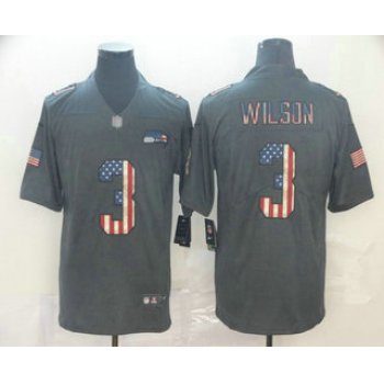 Men's Seattle Seahawks #3 Russell Wilson 2019 Black Salute To Service USA Flag Fashion Limited Jersey
