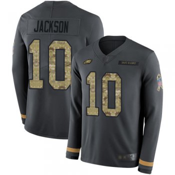 Men's Philadelphia Eagles #10 DeSean Jackson Anthracite Salute to Service Stitched Football Limited Therma Long Sleeve Jersey