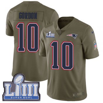 #10 Limited Josh Gordon Olive Nike NFL Men's Jersey New England Patriots 2017 Salute to Service Super Bowl LIII Bound