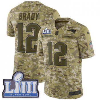 #12 Limited Tom Brady Camo Nike NFL Men's Jersey New England Patriots 2018 Salute to Service Super Bowl LIII Bound