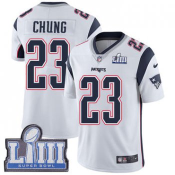 #23 Limited Patrick Chung White Nike NFL Road Men's Jersey New England Patriots Vapor Untouchable Super Bowl LIII Bound