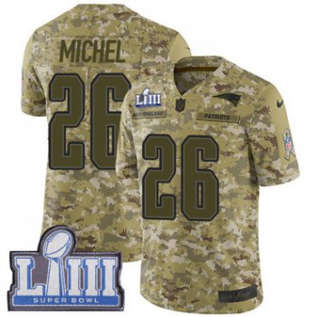 #26 Limited Sony Michel Camo Nike NFL Men's Jersey New England Patriots 2018 Salute to Service Super Bowl LIII Bound