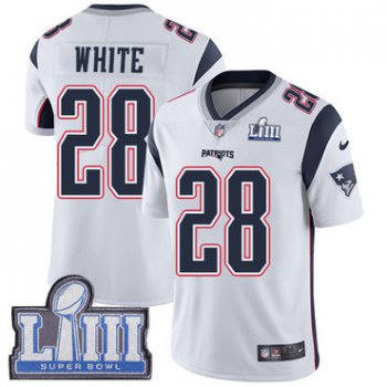 #28 Limited James White White Nike NFL Road Men's Jersey New England Patriots Vapor Untouchable Super Bowl LIII Bound