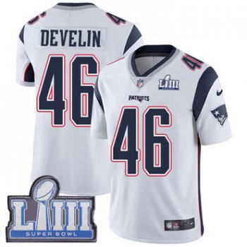 #46 Limited James Develin White Nike NFL Road Men's Jersey New England Patriots Vapor Untouchable Super Bowl LIII Bound