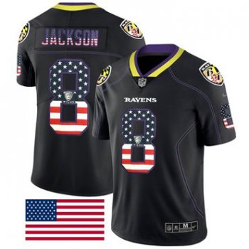 Nike Baltimore Ravens #8 Lamar Jackson Black Men's Stitched NFL Limited Rush USA Flag Jersey