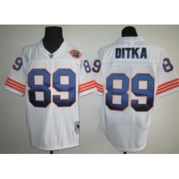 Chicago Bears #89 Mike Ditka White Throwback With Bear Patch Jersey
