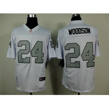 Nike Oakland Raiders #24 Charles Woodson White With Silvery Elite Jersey