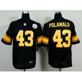 Nike Pittsburgh Steelers #43 Troy Polamalu Black With Yellow Elite Jersey