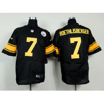 Nike Pittsburgh Steelers #7 Ben Roethlisberger Black With Yellow Elite Jersey