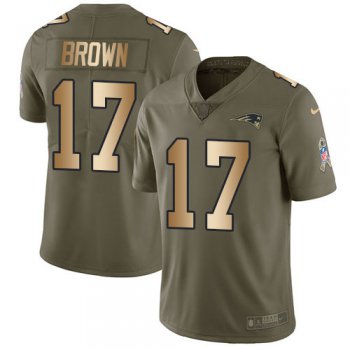 Nike Patriots #17 Antonio Brown Olive Gold Men's Stitched NFL Limited 2017 Salute To Service Jersey