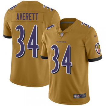 Nike Ravens #34 Anthony Averett Gold Men's Stitched NFL Limited Inverted Legend Jersey