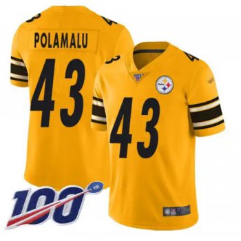 Nike Steelers 43 Troy Polamalu Gold Men's Stitched NFL Limited Inverted Legend 100th Season Jersey