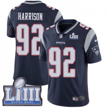 #92 Limited James Harrison Navy Blue Nike NFL Home Men's Jersey New England Patriots Vapor Untouchable Super Bowl LIII Bound