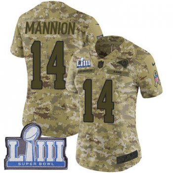 Women's Los Angeles Rams #14 Sean Mannion Camo Nike NFL 2018 Salute to Service Super Bowl LIII Bound Limited Jersey