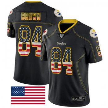 Nike Pittsburgh Steelers #84 Antonio Brown Black Men's Stitched NFL Limited Rush USA Flag Jersey