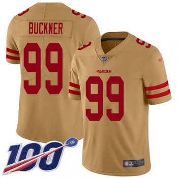 Nike 49ers #99 DeForest Buckner Gold Men's Stitched NFL Limited Inverted Legend 100th Season Jersey