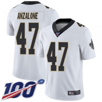 Nike Saints #47 Alex Anzalone White Men's Stitched NFL 100th Season Vapor Limited Jersey