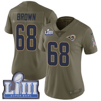 #68 Limited Jamon Brown Olive Nike NFL Women's Jersey Los Angeles Rams 2017 Salute to Service Super Bowl LIII Bound