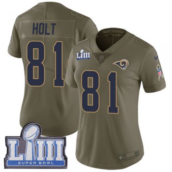 #81 Limited Torry Holt Olive Nike NFL Women's Jersey Los Angeles Rams 2017 Salute to Service Super Bowl LIII Bound