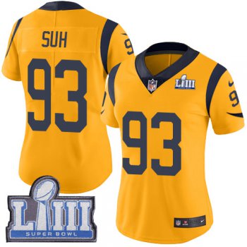 #93 Limited Ndamukong Suh Gold Nike NFL Women's Jersey Los Angeles Rams Rush Vapor Untouchable Super Bowl LIII Bound
