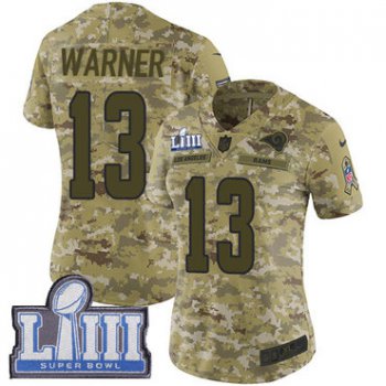 #13 Limited Kurt Warner Camo Nike NFL Women's Jersey Los Angeles Rams 2018 Salute to Service Super Bowl LIII Bound