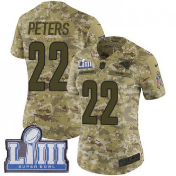 #22 Limited Marcus Peters Camo Nike NFL Women's Jersey Los Angeles Rams 2018 Salute to Service Super Bowl LIII Bound