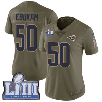 #50 Limited Samson Ebukam Olive Nike NFL Women's Jersey Los Angeles Rams 2017 Salute to Service Super Bowl LIII Bound
