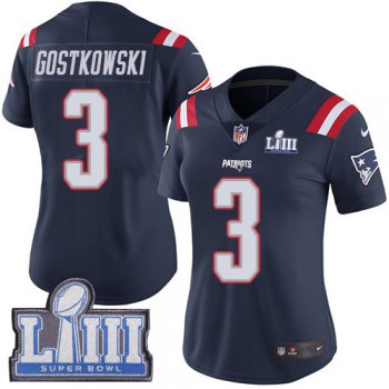 Women's New England Patriots #3 Stephen Gostkowski Navy Blue Nike NFL Rush Vapor Untouchable Super Bowl LIII Bound Limited Jersey