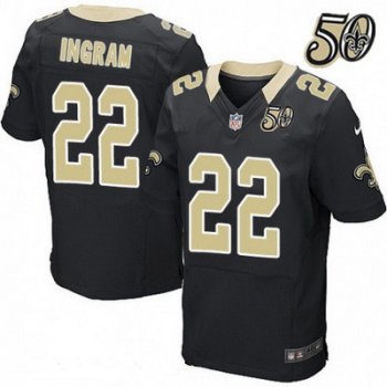 Men's New Orleans Saints #22 Mark Ingram Black 50th Season Patch Stitched NFL Nike Elite Jersey