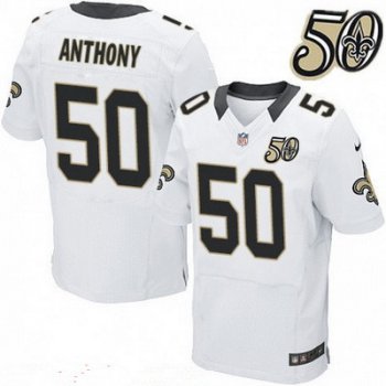 Men's New Orleans Saints #50 Stephone Anthony White 50th Season Patch Stitched NFL Nike Elite Jersey