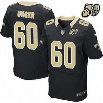Men's New Orleans Saints #60 Max Unger Black 50th Season Patch Stitched NFL Nike Elite Jersey