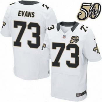 Men's New Orleans Saints #73 Jahri Evans White 50th Season Patch Stitched NFL Nike Elite Jersey