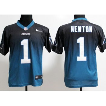 Nike Carolina Panthers #1 Cam Newton Black/Light Blue Fadeaway Elite Jersey