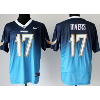 Nike San Diego Chargers #17 Philip Rivers Navy Blue/Light Blue Fadeaway Elite Jersey
