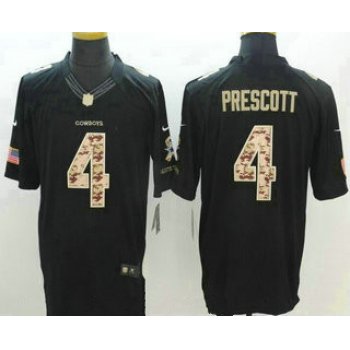 Men's Dallas Cowboys #4 Dak Prescott Black Salute To Service Stitched NFL Nike Limited Jersey