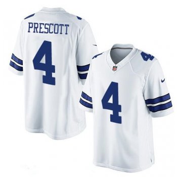 Men's Dallas Cowboys #4 Dak Prescott White Road Stitched NFL Nike Game Jersey