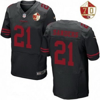 Men's San Francisco 49ers #21 Deion Sanders Black Color Rush 70th Anniversary Patch Stitched NFL Nike Elite Jersey