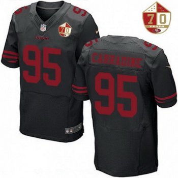 Men's San Francisco 49ers #95 Tank Carradine Black Color Rush 70th Anniversary Patch Stitched NFL Nike Elite Jersey