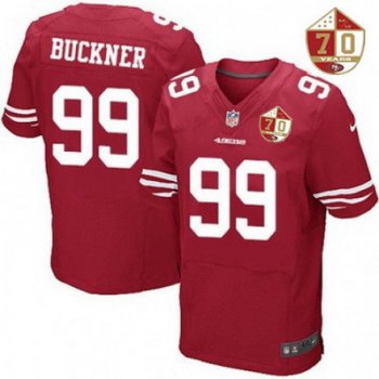 Men's San Francisco 49ers #99 DeForest Buckner Scarlet Red 70th Anniversary Patch Stitched NFL Nike Elite Jersey