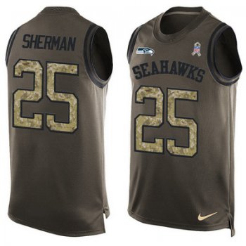 Men's Seattle Seahawks #25 Richard Sherman Green Salute to Service Hot Pressing Player Name & Number Nike NFL Tank Top Jersey
