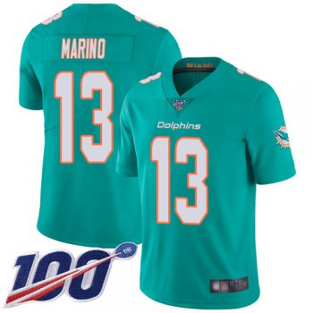 Nike Dolphins #13 Dan Marino Aqua Green Team Color Men's Stitched NFL 100th Season Vapor Limited Jersey