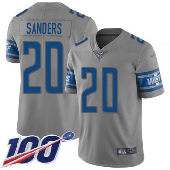 Nike Lions #20 Barry Sanders Gray Men's Stitched NFL Limited Inverted Legend 100th Season Jersey
