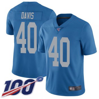 Nike Lions #40 Jarrad Davis Blue Throwback Men's Stitched NFL 100th Season Vapor Limited Jersey