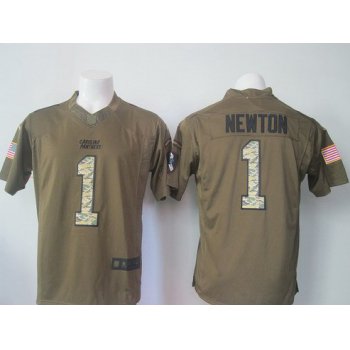 Men's Carolina Panthers #1 Cam Newton Green Salute To Service 2015 NFL Nike Limited Jersey