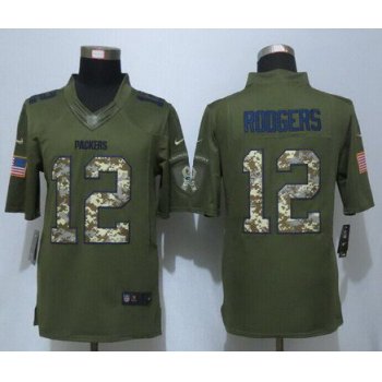 Men's Green Bay Packers #12 Aaron Rodgers Green Salute To Service 2015 NFL Nike Limited Jersey